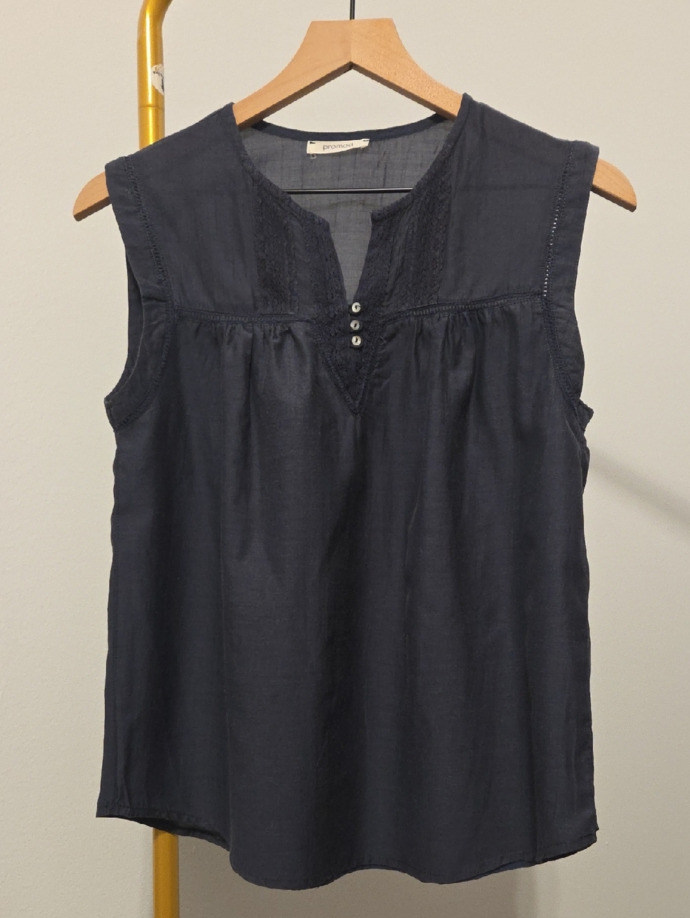 Promod Navy Sleeveless Button-Trim Camisole